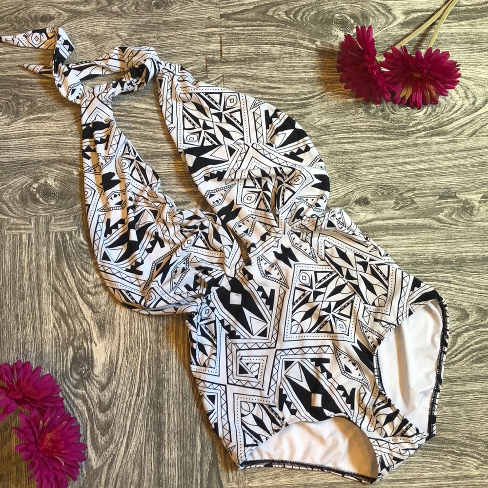 Black and White One Piece Swim Suit
